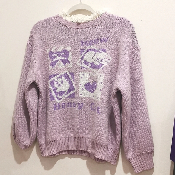 🌸 Frilly Purple Cat Sweater 🌸 - Picture 1 of 6